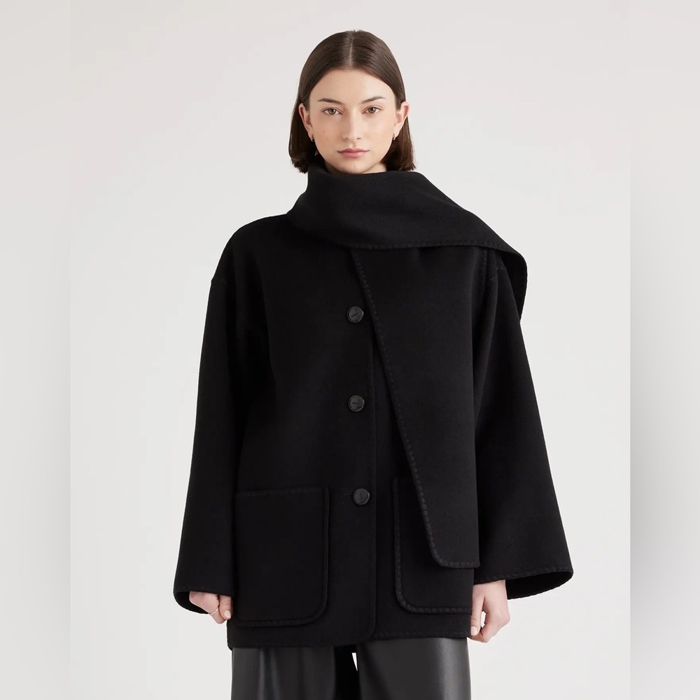 NWT Double-Faced Merino Wool Scarf Coat Size Medium